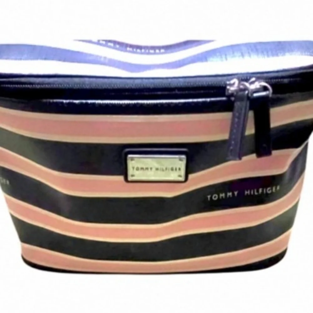 Travel Case Cosmetic/Toiletry Bag Large Black and Pink Striped Storage Tote